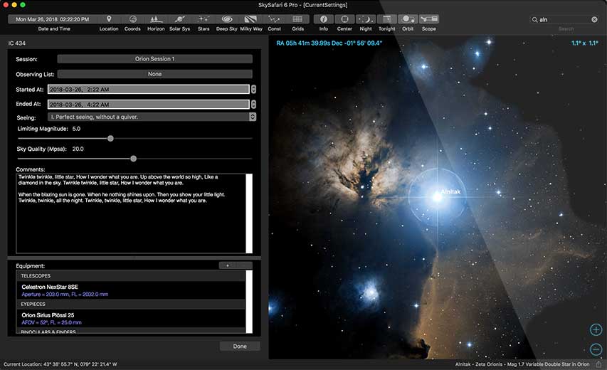 SkySafari 5 OpenGL Graphics Modelling Screenshot